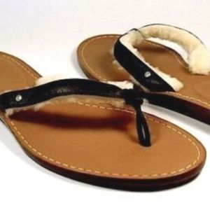 UGG PERSEPHONE BLACK LEATHER SERPA LINED SANDALS